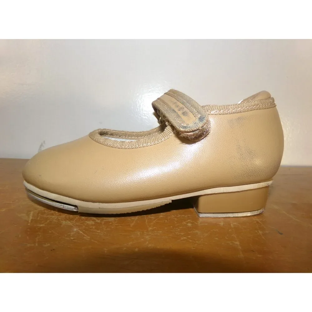 Pre-Owned Dance Tap Shoes Revolution Child 2.5M Tan Mary Jane Leather Loop Strap